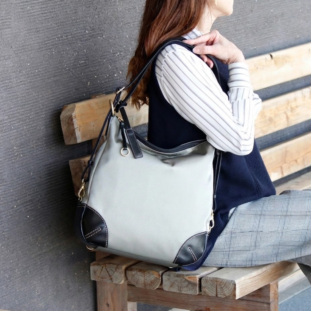L-1717｜軽量撥水ナイロン×本革 3WAYリュック