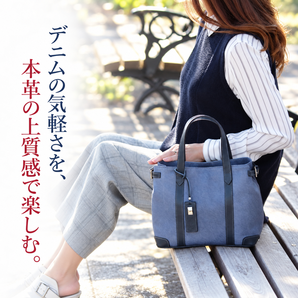 デニムレザー本革ハンドバッグ｜L-9051