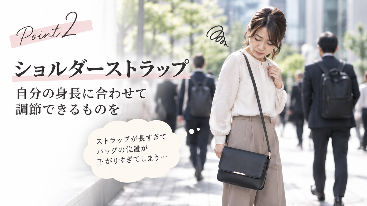 Point 2：ショルダーストラップ｜自分の身長に合わせて調節できるものを